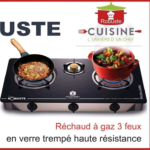 Réchaud a gaz 3 Feux en verre trempé Noir Robuste