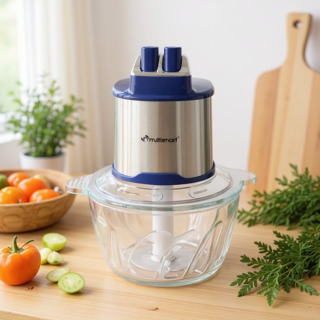 Hachoir En verre 3L 400W 06 Lames MultiSmart MS-FC2233 Bleu - La Casa d'Algérie Hachoir En verre 3L 400W 06 Lames MultiSmart MS-FC2233 Bleu – Image 1