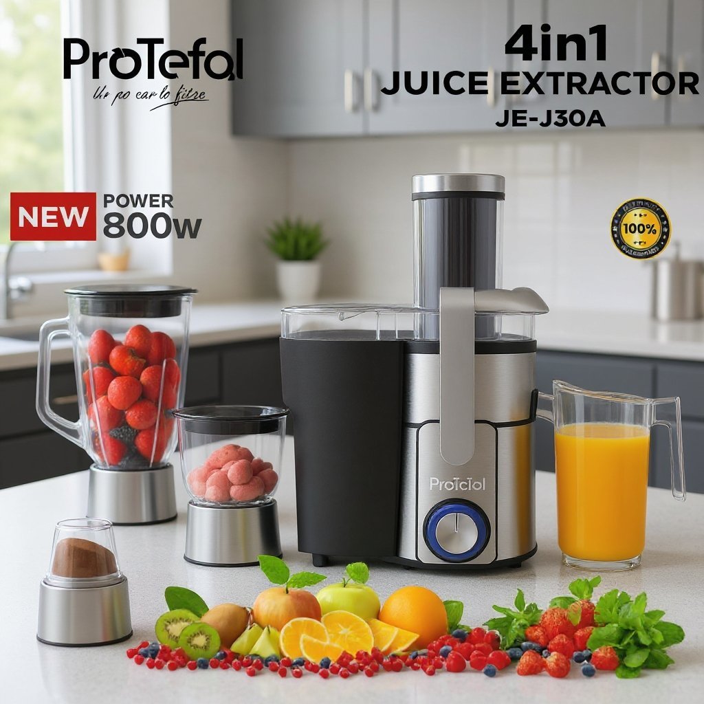 Centrifugeuse inox 4 en 1(Centrifugeuse +Blender en verre + Hachoir en verre +Moulin en verre) 800W ProTefal JE-J30A - La Casa d'Algérie - Copy 2 Centrifugeuse inox 4 en 1(Centrifugeuse +Blender en verre + Hachoir en verre +Moulin en verre) 800W ProTefal JE-J30A - Copy 2 – Image 1