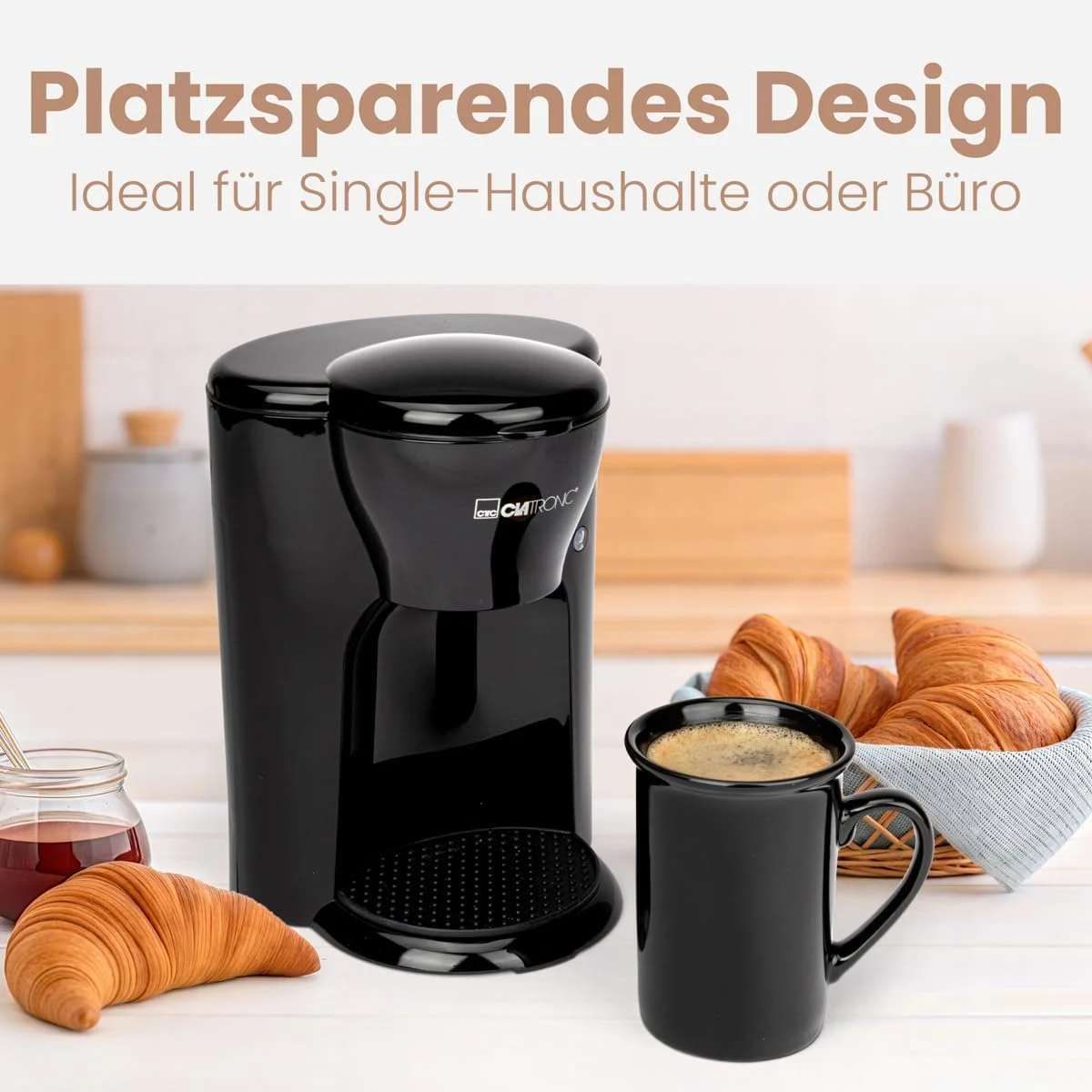 Machine à café1 tasse avec filtre Lavable + tasse en céramique de 140 ml | Petite machine à café à filtre pour les déplacements | Clatronic KA 3356 Noir - La Casa d'Algérie Machine à café1 tasse avec filtre Lavable + tasse en céramique de 140 ml | Petite machine à café à filtre pour les déplacements | Clatronic KA 3356 Noir – Image 1