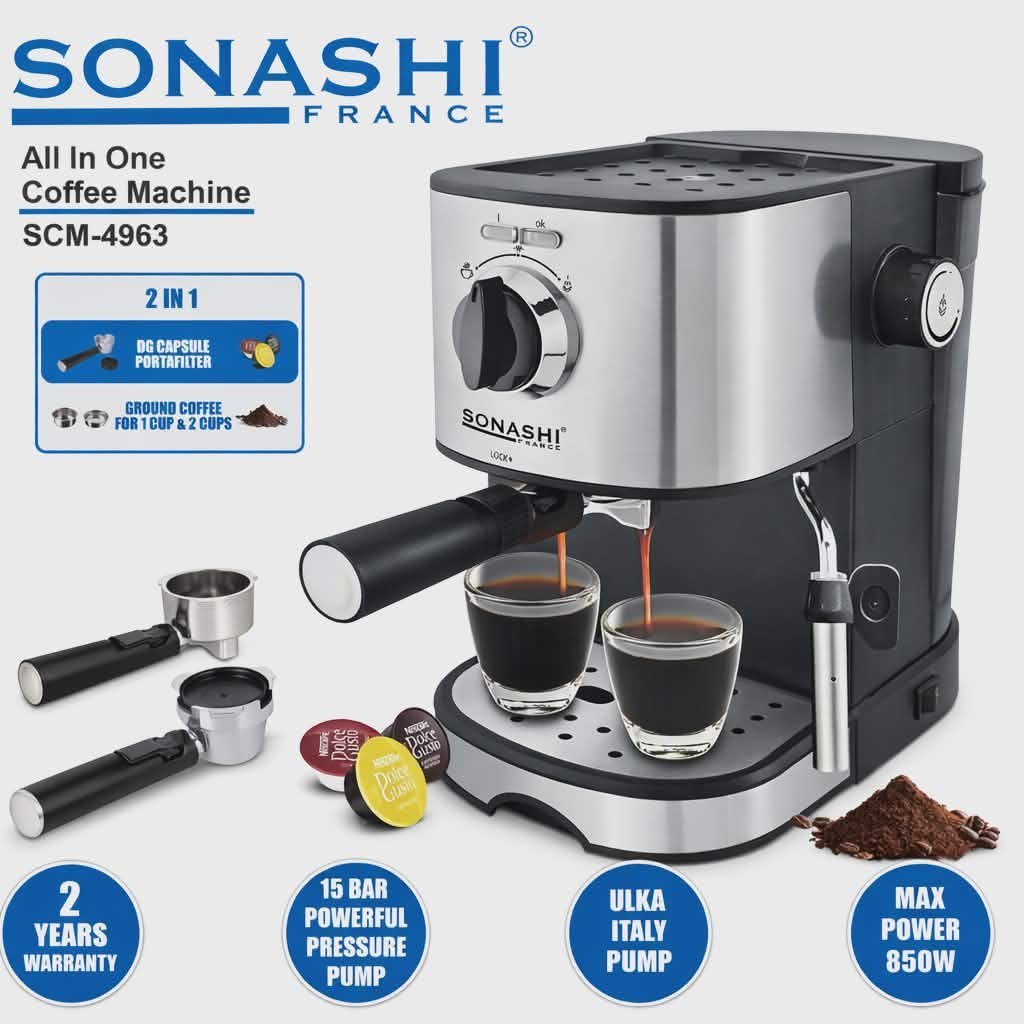 Cafetière inox 2 en 1 Café Poudre et Capsules Dolce gusto1.0L 15 Bars Sonashi SCM-4963 - La Casa d'Algérie Cafetière inox 2 en 1 Café Poudre et Capsules Dolce gusto1.0L 15 Bars Sonashi SCM-4963 – Image 1