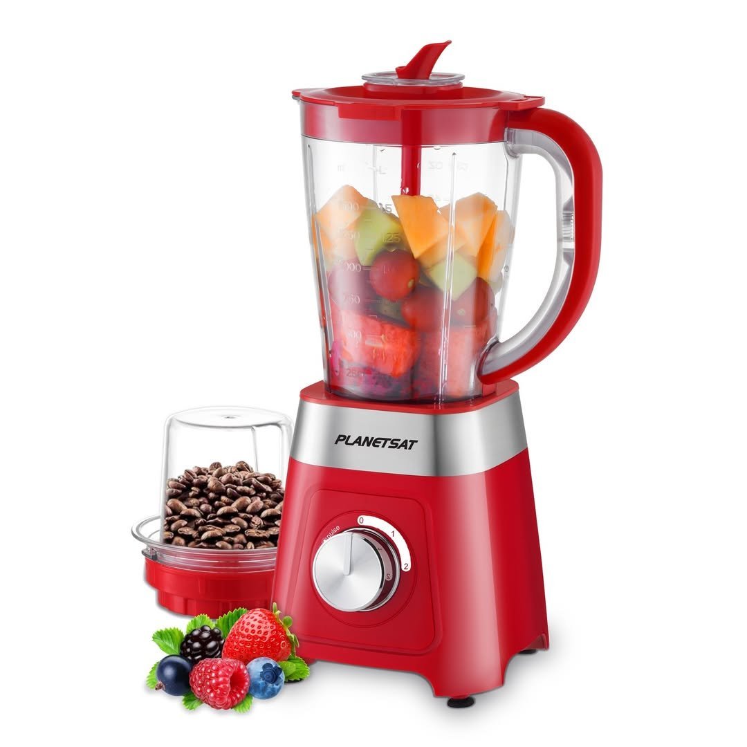 Blender en plastique 2 en 1 - 1.5L 500W PlanetSat PBL-1925 Rouge - La Casa d'Algérie Blender en plastique 2 en 1 - 1.5L 500W PlanetSat PBL-1925 Rouge – Image 1