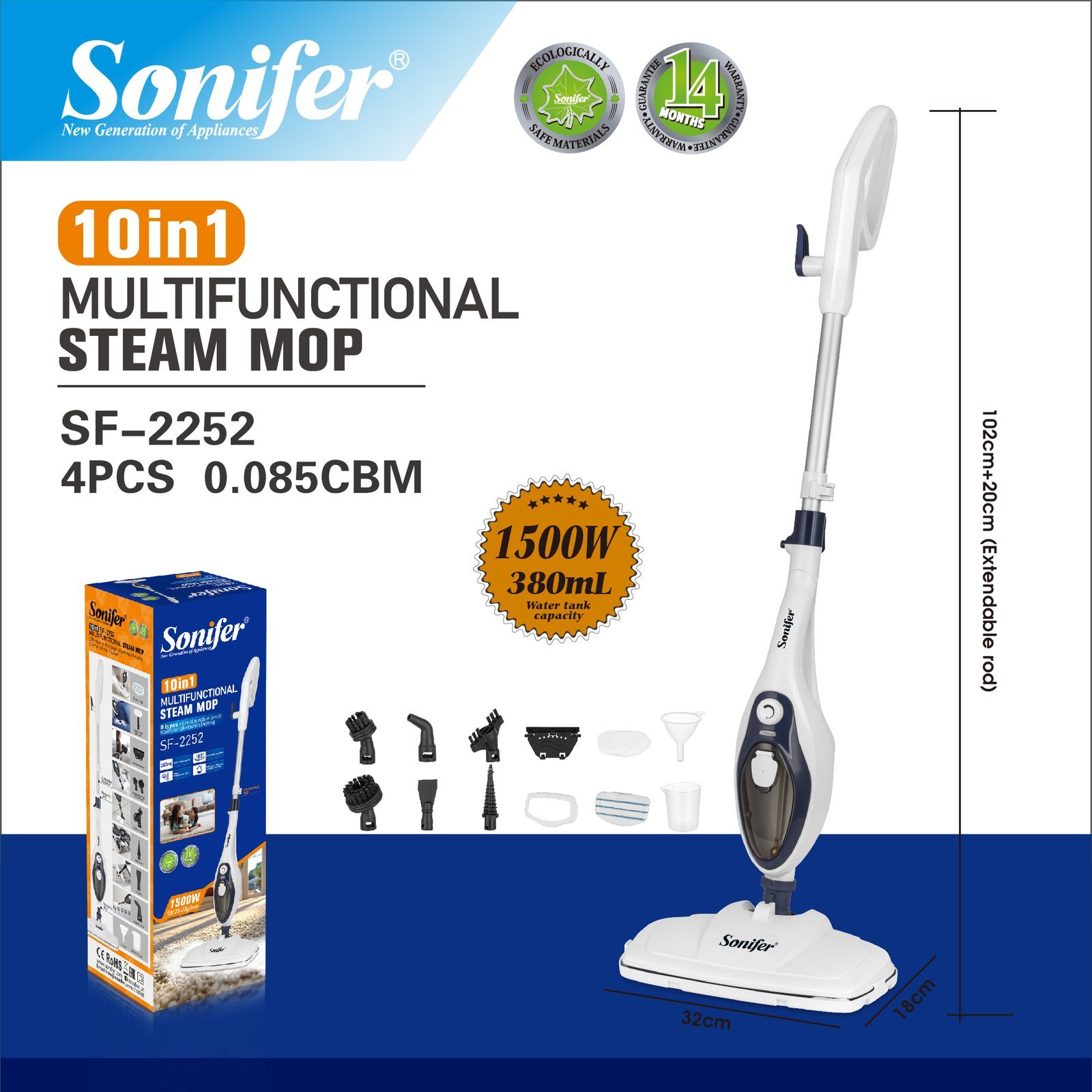 Nettoyeur a vapeur Multifonction 10 en 1 - 1500W Multi-usage tapis - bois - sol - Cuisine - Sonifer SF-2252 - La Casa d'Algérie Nettoyeur a vapeur Multifonction 10 en 1 - 1500W Multi-usage tapis - bois - sol - Cuisine - Sonifer SF-2252 – Image 1