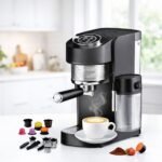 Machine a Café Digital 4 en 1 - 20 Bars 1400W Café et Lait et Cappuccino – Café Poudre et Multi-Capsules 1.1 L KitchenLab KT-CM-002