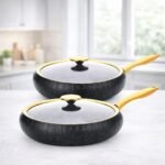 Série 02 Sauteuses avec couvercle En Granit OMS Qualité 1er Choix Noir