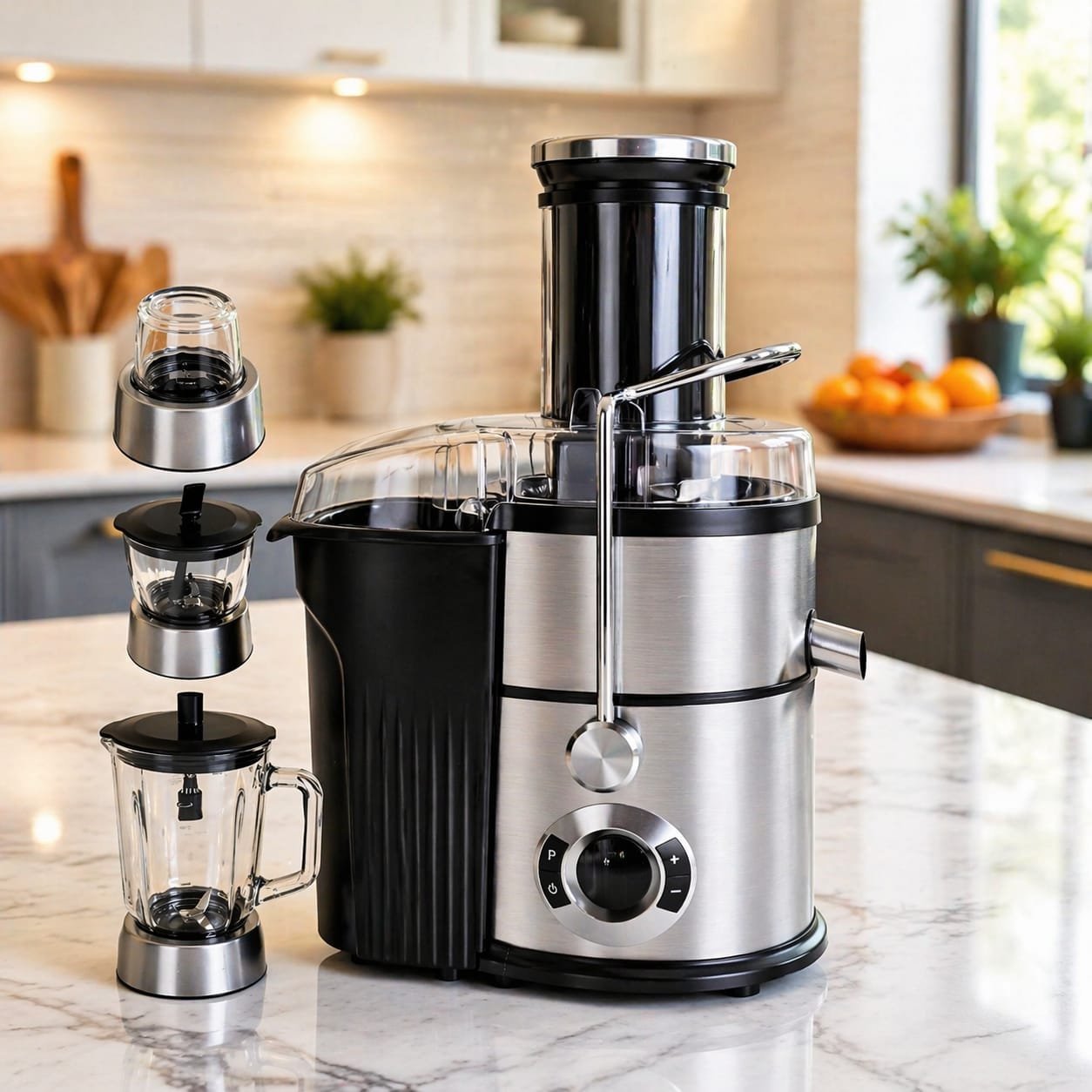 Centrifijeuse inox 4 en 1 Multifonctions avec blender et hachoir a viande et Moulin en verre - 700W Lexical LJE-2213 - La Casa d'Algérie Centrifijeuse inox 4 en 1 Multifonctions avec blender et hachoir a viande et Moulin en verre - 700W Lexical LJE-2213 – Image 1