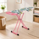 Table à repasser 40x120 CM pliante avec des pieds et une housse à motifs et un support pour fer à repasser Perilla Made in Turkey Rose