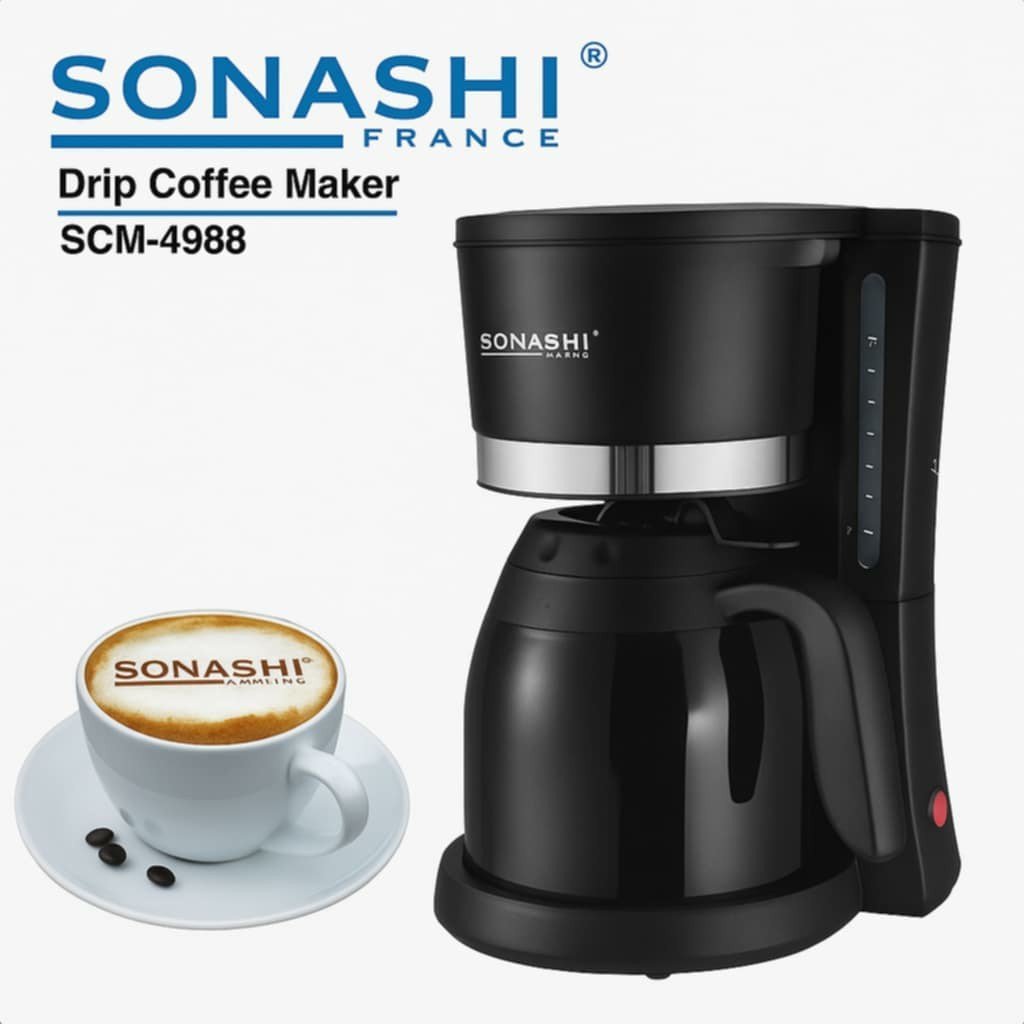 Cafetière Électrique avec Thermos 1L - 8-10 Tasses 800W 1.2L Avec Filtre Lavable Sonashi SCM-4988 - La Casa d'Algérie Cafetière Électrique avec Thermos 1L - 8-10 Tasses 800W 1.2L Avec Filtre Lavable Sonashi SCM-4988 – Image 1