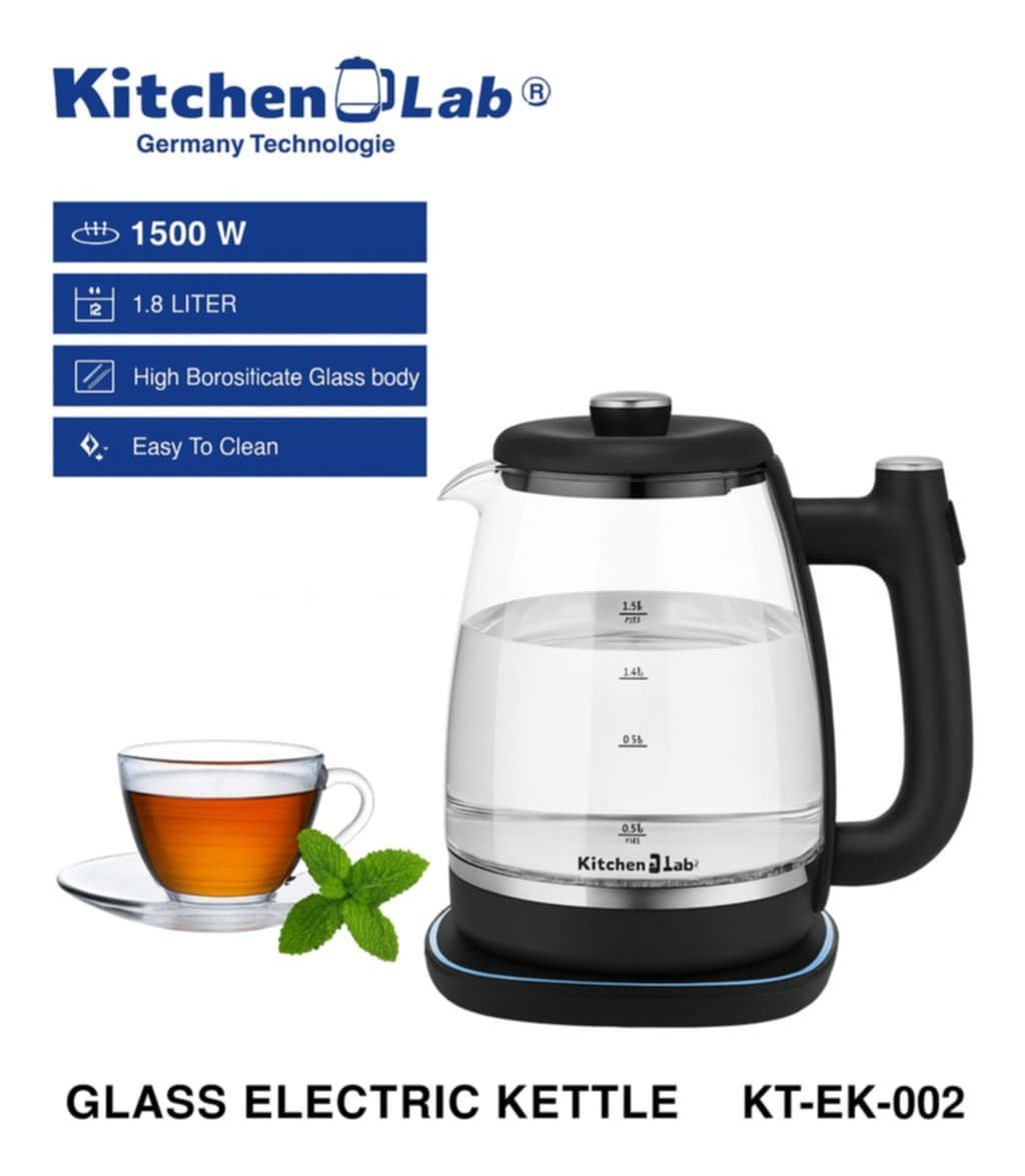 Bouilloire Electrique Sans Fil En verre 1.8L 1500W LED KitchenLab KT-EK-002 - La Casa d'Algérie Bouilloire Electrique Sans Fil En verre 1.8L 1500W LED KitchenLab KT-EK-002 – Image 1