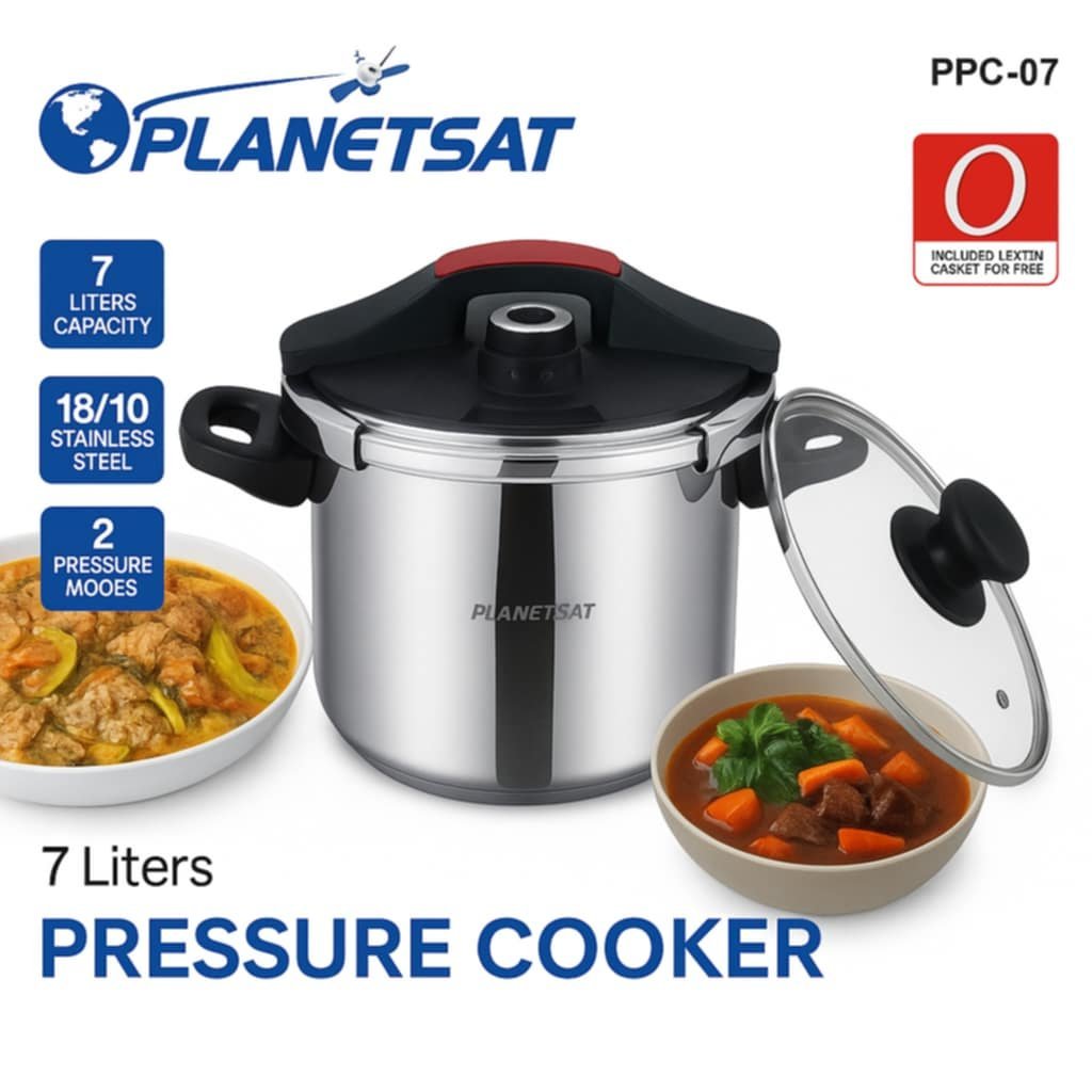 Cocotte 7 L en inox 18/10 - Noir et Rouge + Joint Gratuit + Couvercle En Verre - PlanetSat PPC-07 - La Casa d'Algérie Cocotte 7 L en inox 18/10 - Noir et Rouge + Joint Gratuit + Couvercle En Verre - PlanetSat PPC-07 – Image 1