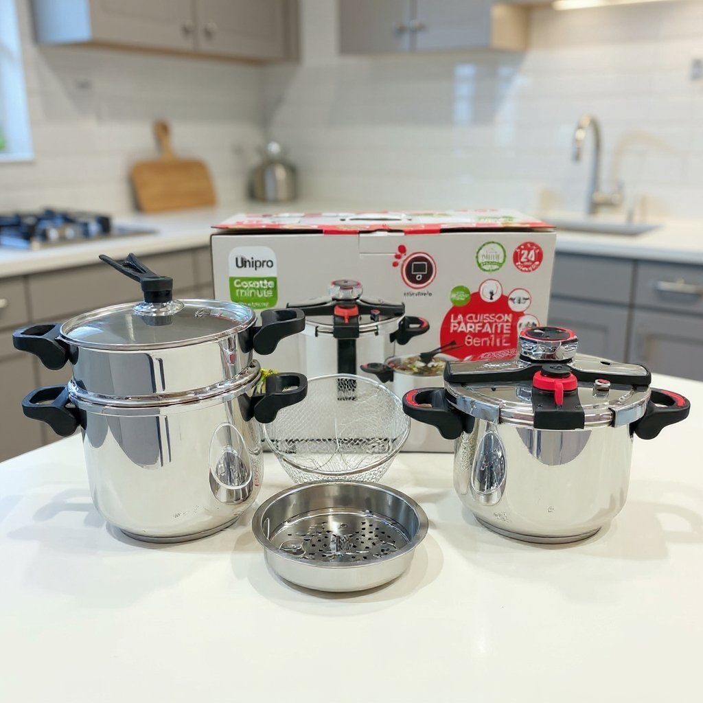 Cocotte minute clipso 8 Pcs 5+7L avec minuterie en Inox 18/10 Unipro Original UP-CM5+7M Qualité 1er Choix - La Casa d'Algérie Cocotte minute clipso 8 Pcs 5+7L avec minuterie en Inox 18/10 Unipro Original UP-CM5+7M Qualité 1er Choix – Image 1