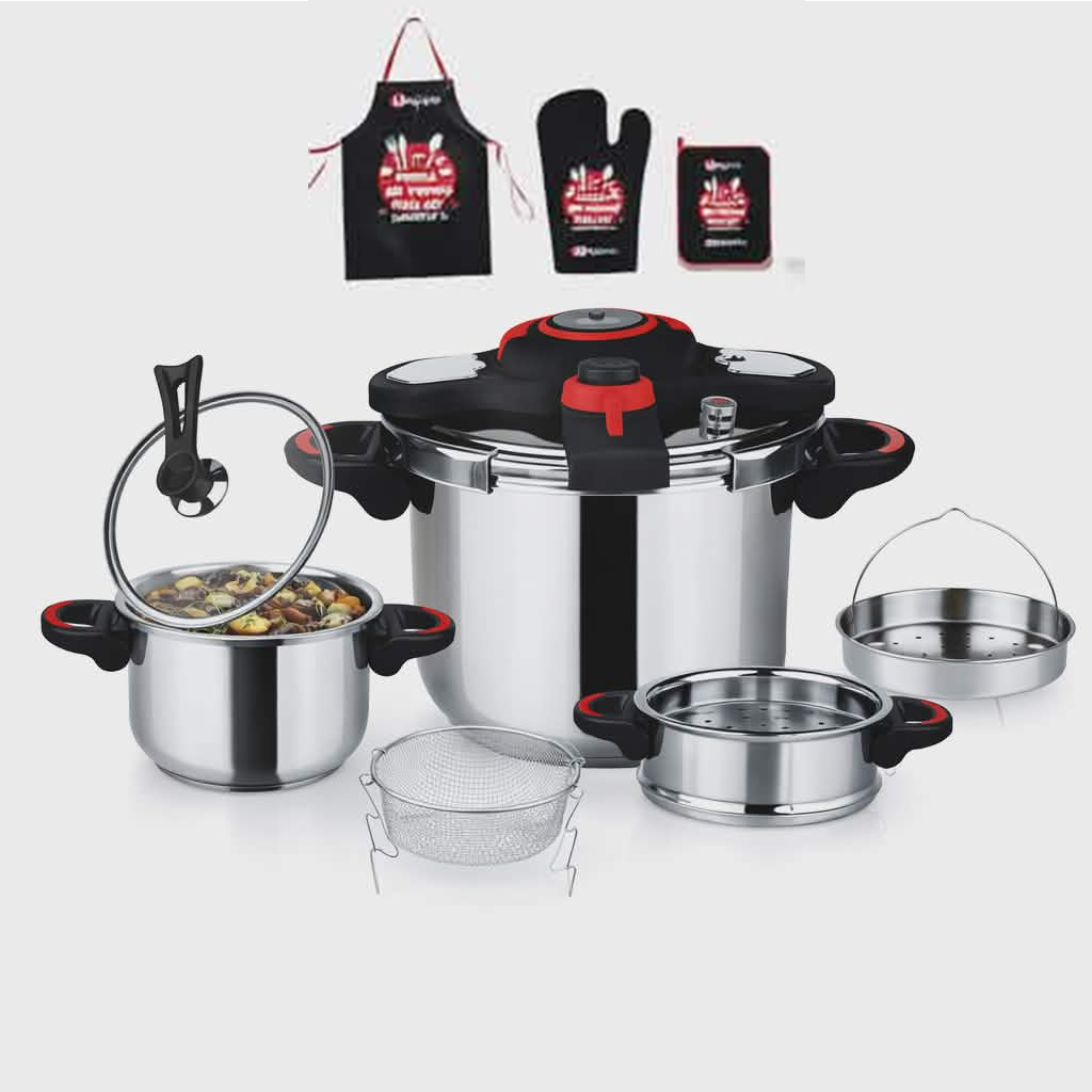 Cocotte minute clipso 11 pcs 5+7 L avec minuterie en Inox 18/10 Unipro Original UP-CM7+5SSN Noir - La Casa d'Algérie Cocotte minute clipso 11 pcs 5+7 L avec minuterie en Inox 18/10 Unipro Original UP-CM7+5SSN Noir – Image 1
